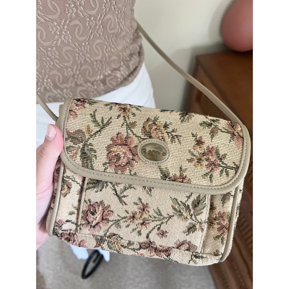 Vintage 90s 80s Apri Floral Tapestry Crossbody Bag Purse - Picture 9 of 10